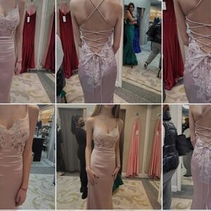 Chic Blush Backless Lace PROM Dress